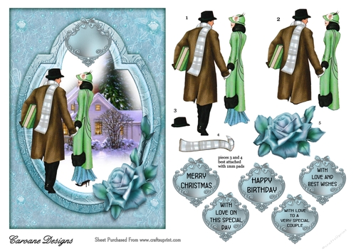 Welcome Home For Christmas  - A5 card front with decoupage