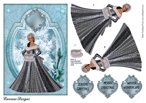 Christmas Princess - A5 card front with decoupage