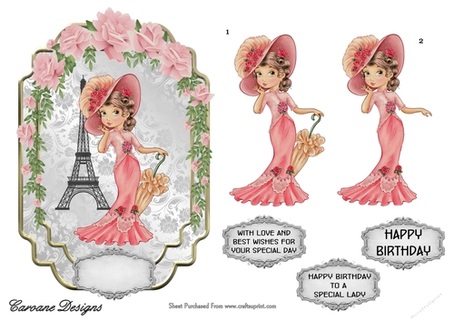 Lillie in Paris - 7x5 inch topper with decoupage