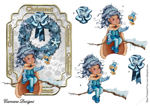 Christmas Fairy Child - 7x5 inch topper with decoupage