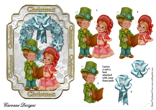 Christmas Angels - 7x5 inch topper with decoupage