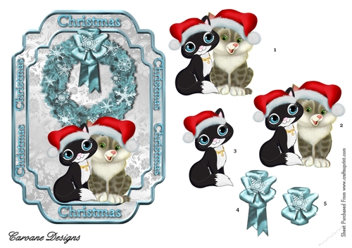 Cute Christmas Kitties - 7x5 inch topper with decoupage