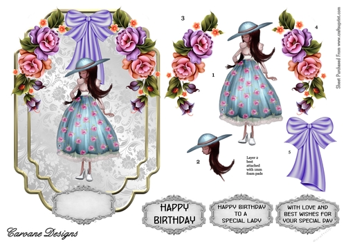 Flowers and Bows - 7x5 inch topper with decoupage