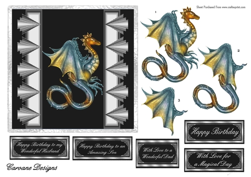 Mystical Dragon 1 - 6x6 inch card front with decoupage