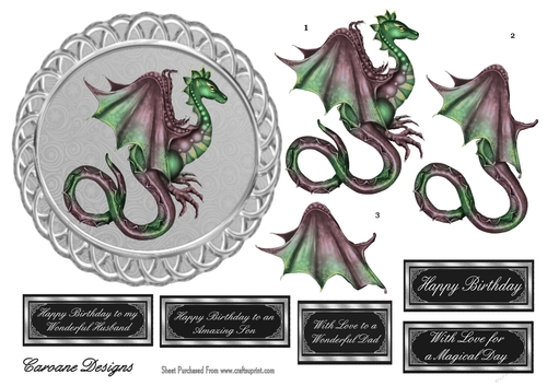 Mystical Dragon 2 - 6 inch circular topper with decoupage
