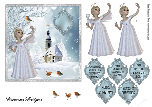 Angelic Christmas - 6x6 inch card front with decoupage