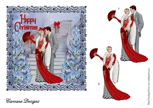Stairway to Christmas 3 - 6x6 inch card front with decoupage