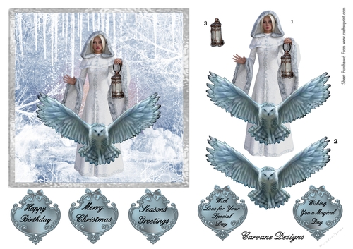 Mystical Christmas 6 - 6x6 inch card front with decoupage, and 5 greeting boxes.