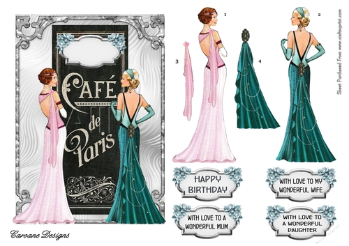 Cafe de Paris 3 - A5 card front with decoupage