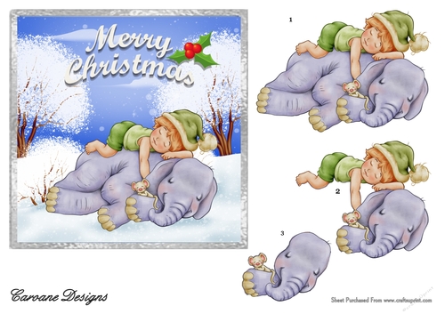 Snow Christmas 5 - 6x6 inch card front with decoupage.