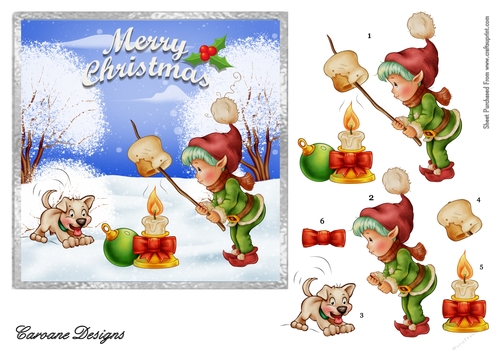 Snow Christmas 7 - 6x6 inch card front with decoupage.