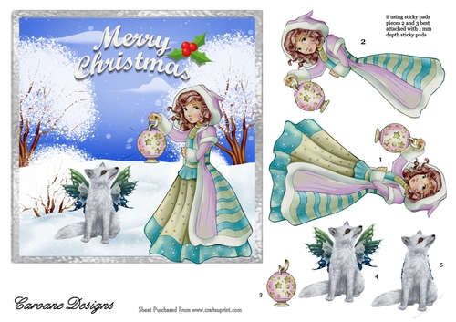 Snow Christmas 8 - 6x6 inch card front with decoupage.