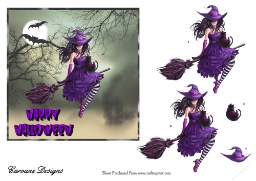 Glam Witch - 6x6 inch card front with decoupage