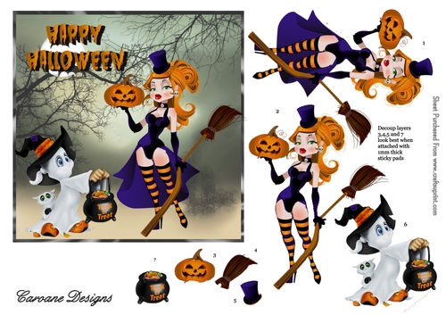 Trick or Treat Pleeese - 6x6 inch card front with decoupage