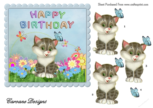 Kitty and Friend - 6x6 inch card front with decoupage