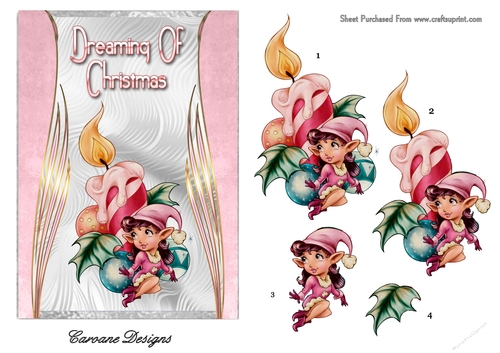  Dreaming of Christmas - 7x5 inch card front with decoupage