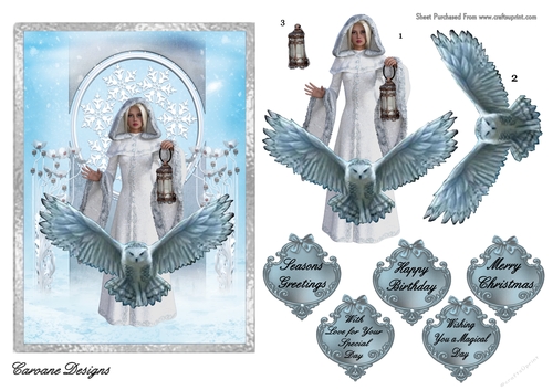 Mystical Christmas 8 - 7x5 inch card front with decoupage