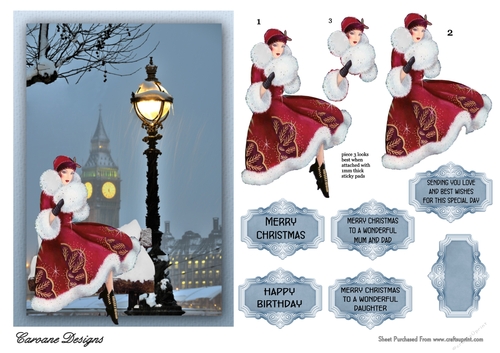 A London Christmas 1 - A5 card front with decoupage