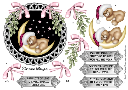 Pink and Silver Christmas 5 - 6 inch round topper with decoupage