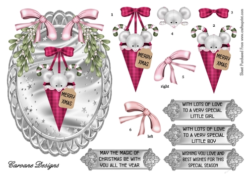 Pink and Silver Christmas 6 - 7x5 inch oval topper with decoupage