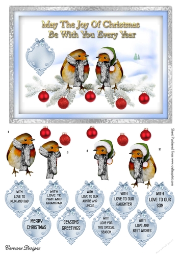 Twitters at Christmas 3 - A5 card front with decoupage