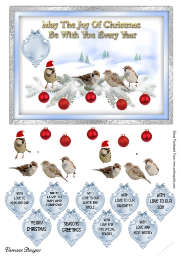 Twitters at Christmas 4 - A5 card front with decoupage