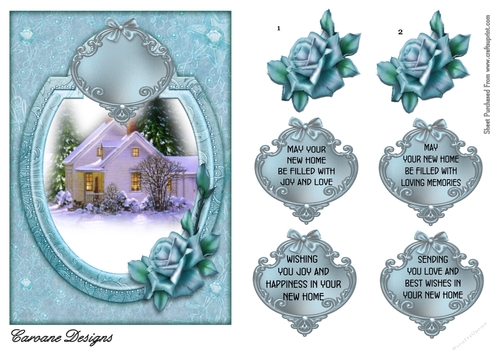 New Home 2 - A5 card front with decoupage