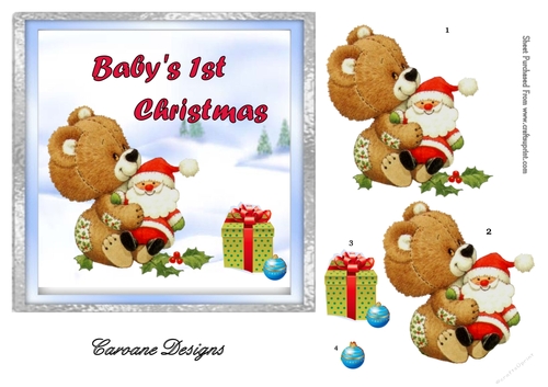 Babys 1st Christmas 4 - 7x7 inch card front with Decoupage