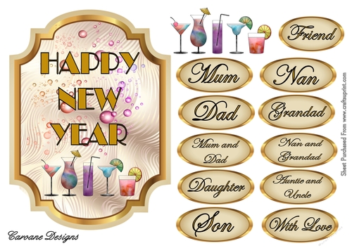 Art Deco New Year - 5x7 inch card front with decoupage