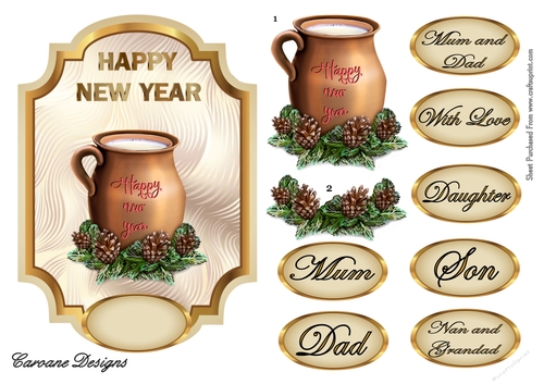 Auld Lang Syne - 5x7 inch card front with decoupage