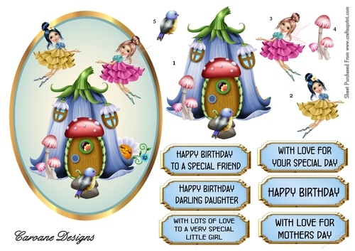 Bluebell Cottage - 7x5 inch oval topper with decoupage
