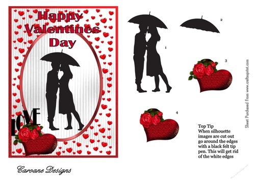Valentine Silhouette 1 - A5 card front with decoupage