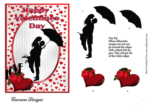 Valentine Silhouette 4 - A5 card front with decoupage