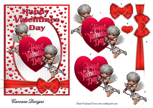 Hearts and Cupids - 7x5 inch card front with decoupage