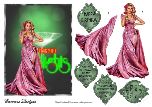 Martini Nights 3 - A5 card front with decoupage