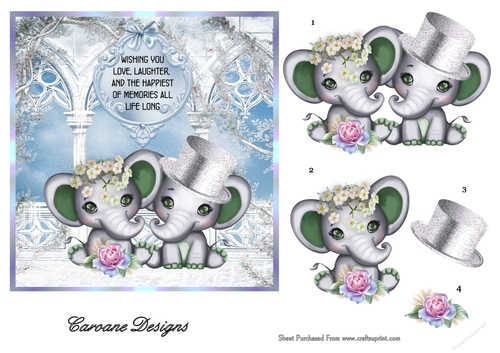 Nellie the Eli Got Married - 6x6 inch card front with decoupage