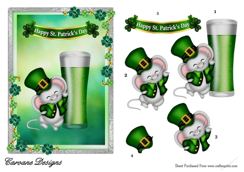 Irish Mouse - 7x5 inch card front with decoupage