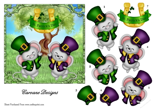 Irish Meeces - 6x6 inch card front with decoupage