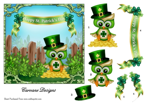 Cute Irish Owl - 6x6 inch card front with decoupage
