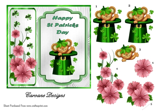 Shamrock Mouse - 6x6 inch card front with decoupage