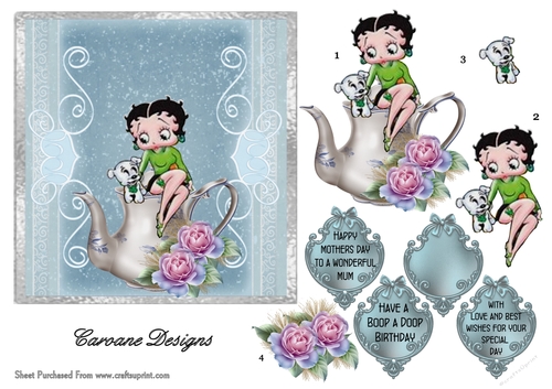 Bettys Birthday Tea - 6x6 inch card front with decoupage
