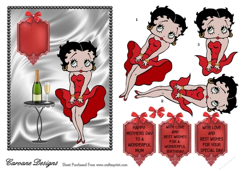 Classic Betty - 7x5 inch card front with decoupage