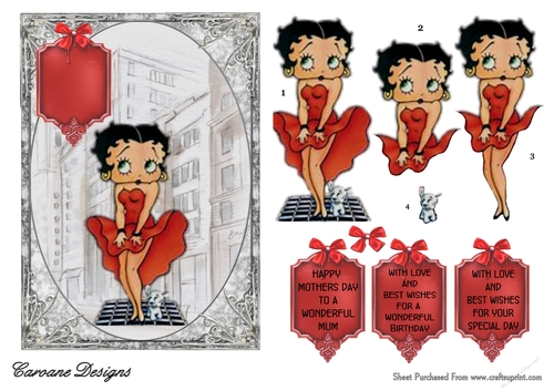 Betty in New York - 7x5 inch card front with decoupage