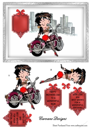Ton Up Betty - 7x5 inch card front with decoupage