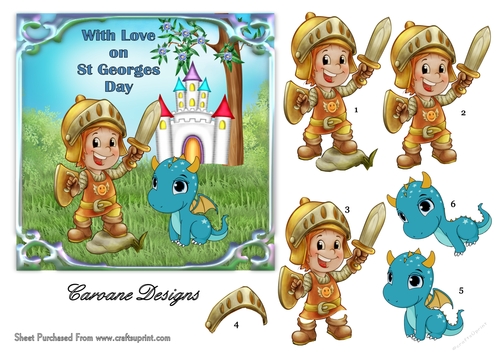 St Georges Day 1 - 6x6 inch card front with decoupage