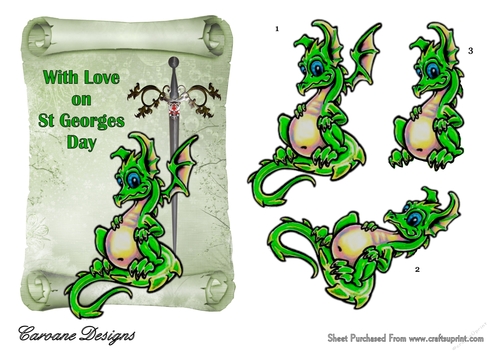 St Georges Day 2 - 7x5 inch card front with decoupage