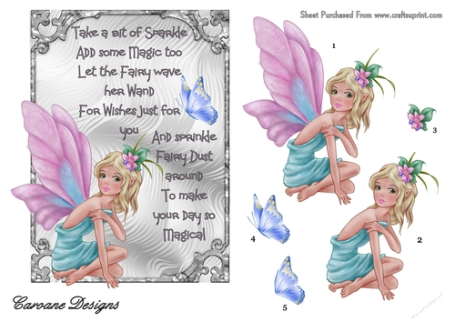 Magical Fairy 1 - 7x5 inch card front with decoupage,