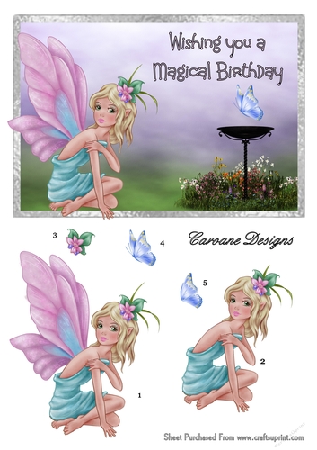 Magical Fairy 2 - 7x5 inch card front with decoupage,