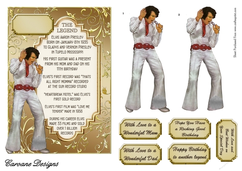 Elvis The Legend - 7x5 inch card front with decoupage