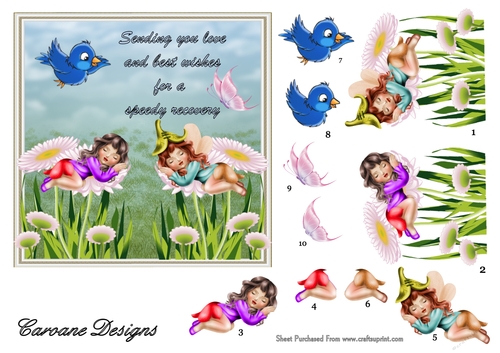 Sleepy Fairy Children - 6x6 inch card front with decoupage